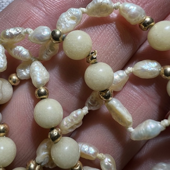Freshwater Cultured Pearl Bead Necklace 14K Yellow Gold  Elegant 14K Cream Pearl Beaded Necklace